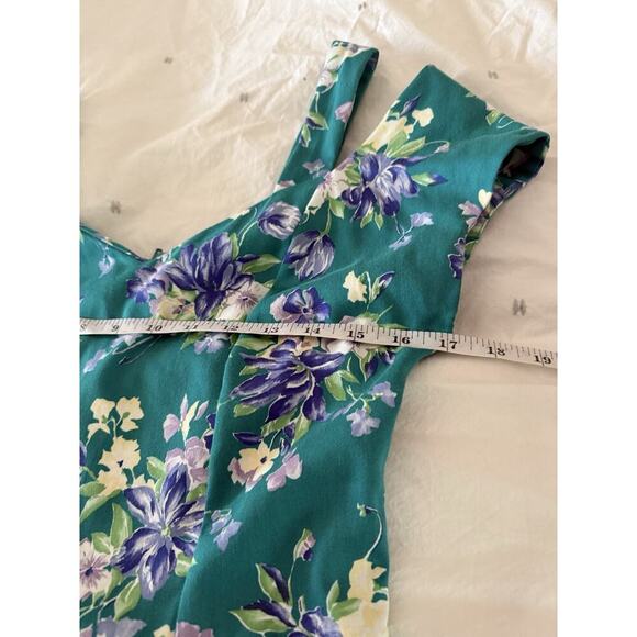 Vtg Laura Ashley Tea Dress Green Floral Cottagecore Exposed Shoulder Size 6 (4) - Picture 7 of 12